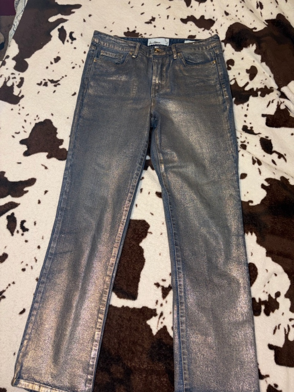 Sam Edelman Shimmery Blue Metallic High-Rise Jeans with Gold Hardware - Picture 3 of 4